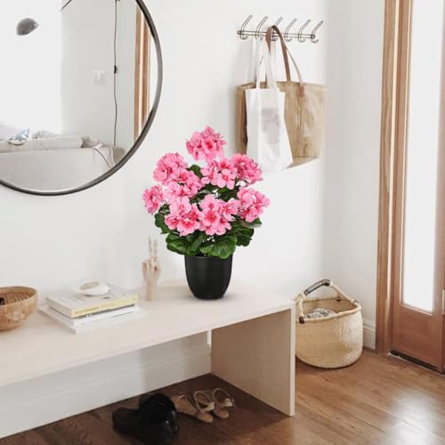 Briful 17” Geraniums Artificial Flowers Realistic Potted Plant – Pink Fake Geraniums for Outdoors, Silk Flowers Artificial...