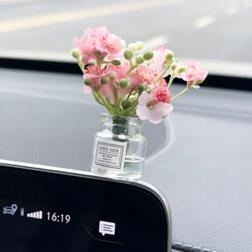 Set of 4 Cute Mini Rose Flower Vase Car Dashboard Decorations Self-Adhesive Mini Vase with Artificial Flowers Ornaments Ca...
