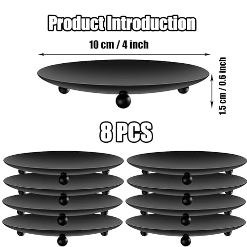 exinddea 8 PCS Iron Plate Candle Holder,Candle Stand for LED & Wax Candles,Black Candle Holders Iron Plate,4" Decorative P...