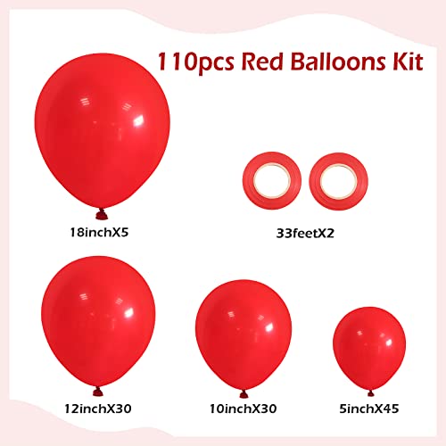 FOTIOMRG 110pcs Red Balloon Garland Arch Kit, 18 12 10 5 inch Red Latex Balloons Different Sizes Pack for Birthday Graduat...