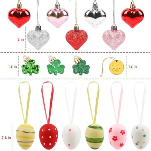 JUNEBRUSHS Valentines Day Decor Tree Decorations Set, 36 Pcs Ornaments for Valentine's St Patricks Easter Glossy Glitter H...