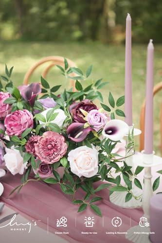 Ling's Moment Rosa Banksiae Artificial Vines, Pack of 7 Silk Greenery Garlands with Hanging Faux Laurel Leaves for Table C...