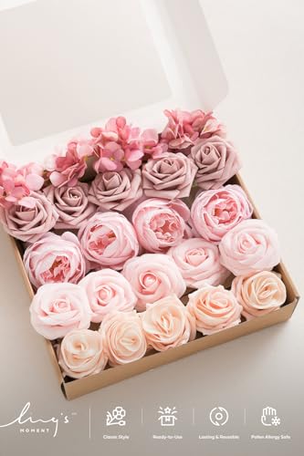 Ling's moment Artificial Flowers Fake Silk Hydrangea Foam Roses Faux Gardenia Combo for DIY Wedding Bouquets Centerpieces ...