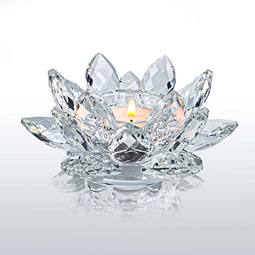 Kolnlala Crystal Lotus Flower Tealight Candle Holders/Glass Tea Light Candlestick Decor Decoration for Christmas Home Wedd...
