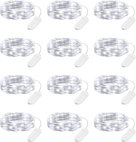 Brightown 12 Pack Led Fairy Lights Battery Operated String Lights Waterproof Silver Wire 7 Feet 20 Led Firefly Starry Moon...