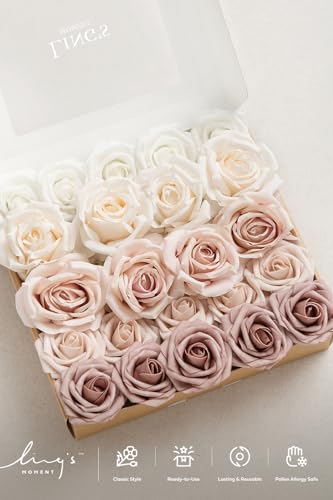 Ling's moment Artificial Flowers Fake Silk Roses Faux Foam Flower Combo for DIY Wedding Bouquets Centerpieces Arrangements...