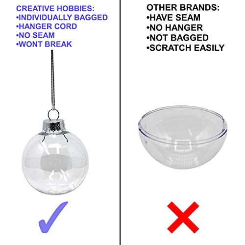 Creative Hobbies® - Bulk Value Pack of 25 pcs - 67mm (2-5/8 Inch) Round Clear Plastic Ball Ornaments - Great for Crafting ...