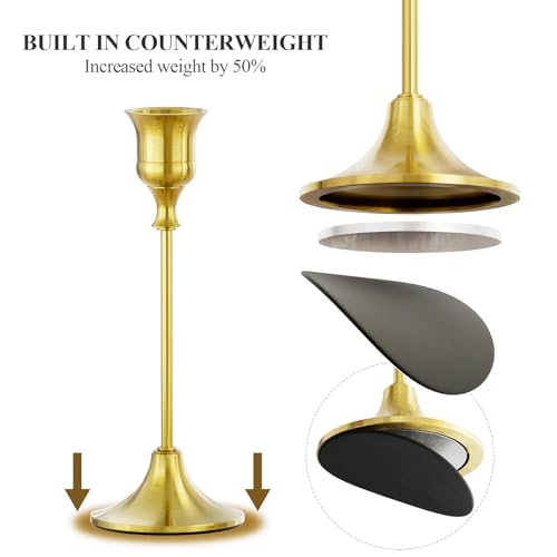 FSyueyun Brass Candlestick Holders Set of 3, Elegant Metal Candlestick Holders for Vintage Taper Candle Holders, Perfect f...