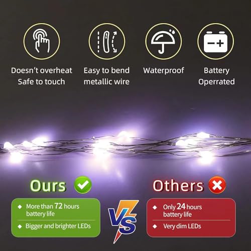 LAMPHOME 6 Pack Fairy Lights Battery Operated String Lights 6.6ft 20 Led Mason Jar Lights Waterproof Silver Wire Light Fir...