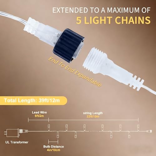 oopswow Warm White Christmas Lights,33ft 100LED String Lights,Twinkle Lights Plug in with 8 Modes, Indoor Outdoor for Holi...