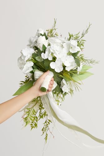 Ling's moment White Green Bridal Bouquet for Bride, White Green Wedding Bouquets for Bride, 13 Inch Bride Bouquets for Wed...