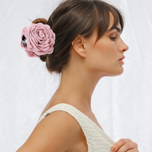 4 PCS Rose Flower Claws Clips Large Hawaiian Rose Hair Clips Floral Hair Clip Roses Hair Claw Hairpin Fabric Silk Hawaiian...