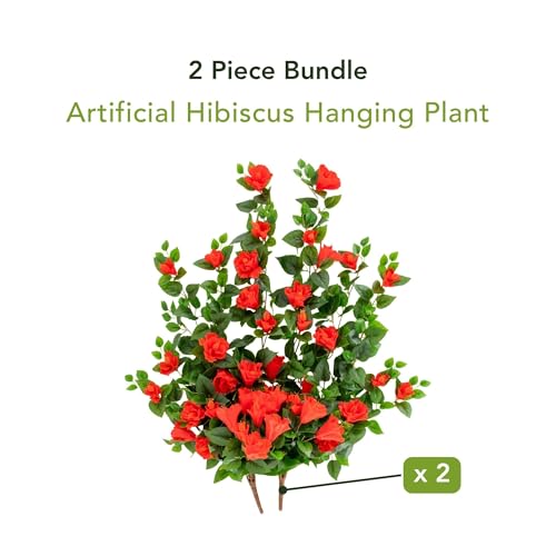 Nearly Natural 41in. UV Resistant Artificial Hibiscus Hanging Plant (Indoor/Outdoor) - Set of 2