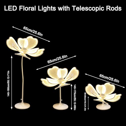 JIUYONG 3Pcs 25.6" Wedding Flower LED Floor Lamp, Creative Peony Lamp with Adjustable Height, Wedding Flower Guide Lights ...