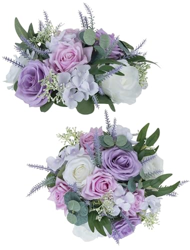 BLOSMON Purple Flowers Artificial for Decoration: 2 Pieces 9.5 Inch Fake Flower Ball Centerpieces for Home Tables - Weddin...