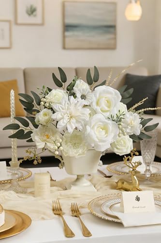 Koroni Flowers Artificial Flowers Combo Box Set White Flowers Silk Fake Roses with Stems for DIY Wedding Bouquets,Floral A...