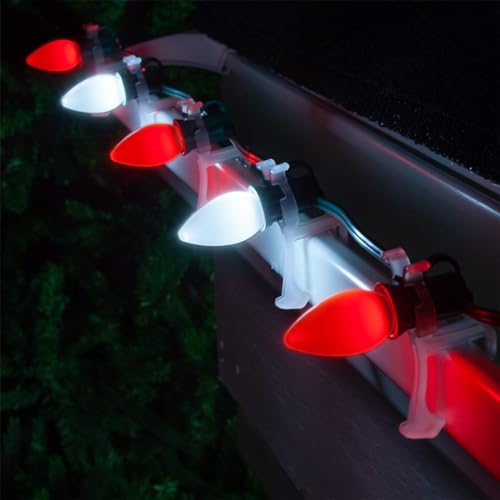 Doratale C7 LED Christmas Lights Outdoor, 25Ft Christmas Red White String Lights with 27 Ceramic LED Bulbs(2 Spare), Conne...