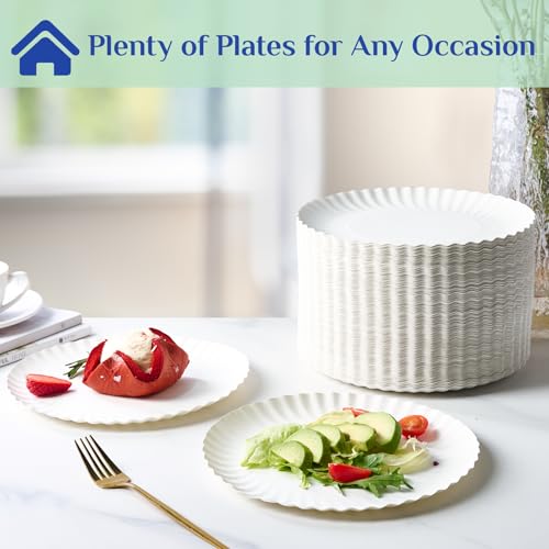 MUCHII 300 Count 9 Inch Paper Plates, Disposable Dinner Plates Bulk, White Plate Uncoated for Parties, Catering, Picnics, ...