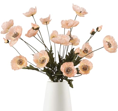 IPOPU Artificial Poppy Silk Flowers 6pcs Poppy Flowers Artificial Realistic Faux Flowers for Vase for Home Decor Indoor fo...