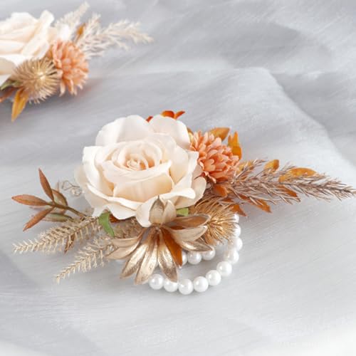 Rose Flower Wrist Corsage Boutonniere Set, Groom Groomsmen Bride Bridesmaids Wedding Accessories Prom Party Suit Decoratio...