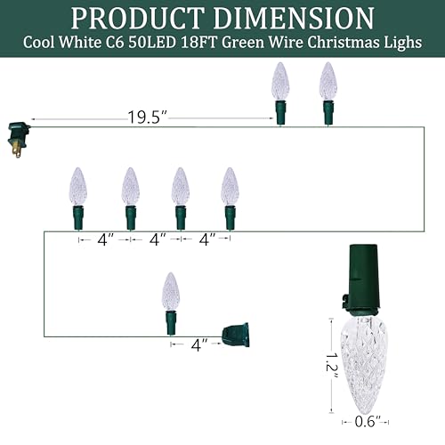 MXTCLM C6 Christmas Lights 50 LED Cool White Strawberry 18ft Waterproof String Lights for Outdoor Indoor Garden Yard Home ...