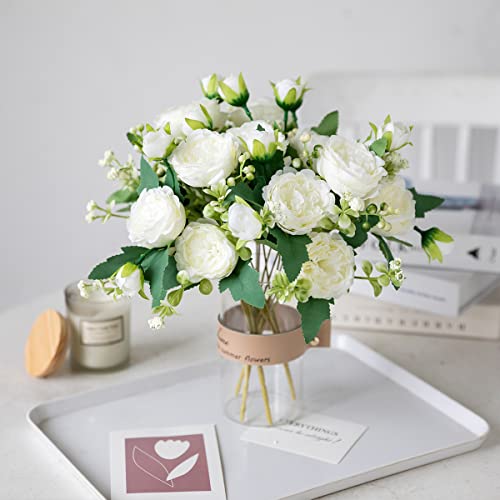 Floweroyal 2 Bunches Peony Artificial Flowers White Flowers Silk Peonies Bouquets for Wedding Party Table Centerpieces Flo...