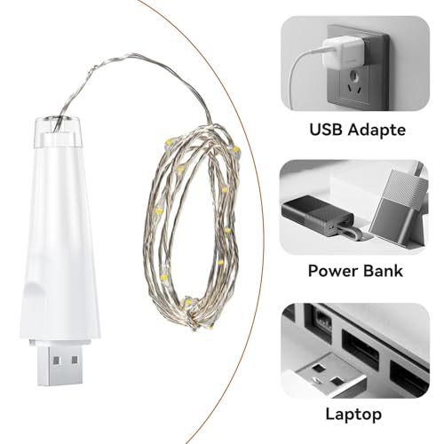 Dumcuw Fairy Lights USB Rechargeable Battery Operated, 7ft 20 LED String Lights Indoor for Bedroom Mason Jars Wedding Tabl...