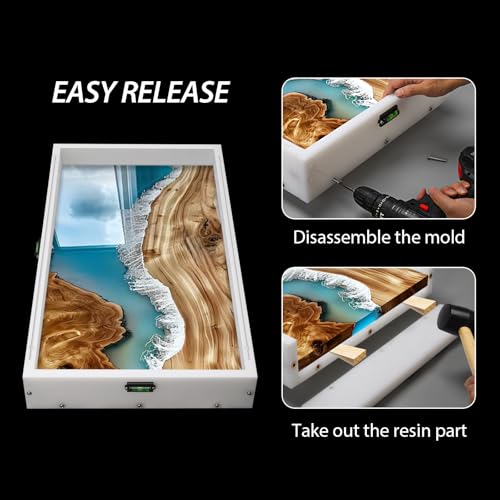 Large Reusable Epoxy Resin Mold 24×14×3 Adjustable Clamping System – Ideal Resin Molds for Coffee Tables, Trays, Cutting B...