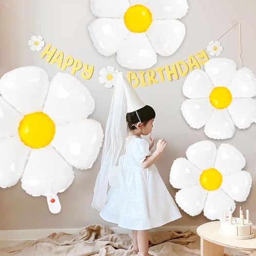 Daisy Balloons- 14Pcs Daisy Flower Foil Balloons for One or Two Groovy Party Decorations Girls Daisy Themed Birthday Party...