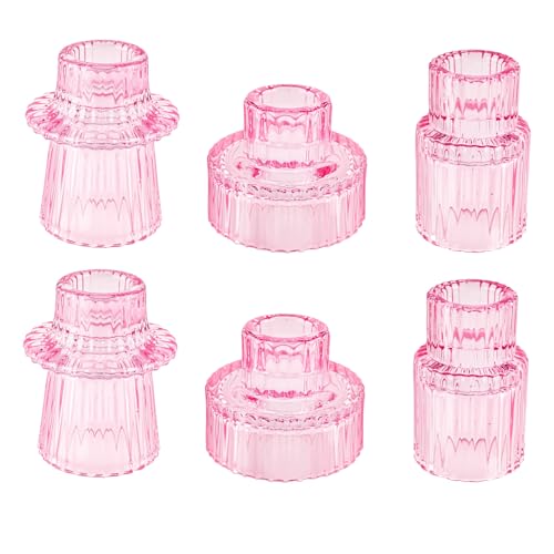 Double Sided Vintage Ribbed Taper Glass Candle Holders,Tea Candle Holder for Table Centerpieces, Wedding Decorations and D...