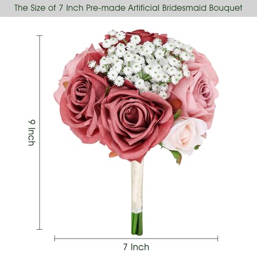 DIYDOFUN Wedding Bridesmaid Bouquets Set of 6, Artificial Silk Flowers Arrangement for Ceremony Marriage Proposal Party An...