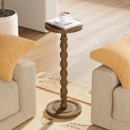 iFaveorr Small Side Table, Rubberwood‌ Drink Table for Small Spaces, Solid Wood Pedestal Coffee Tables, Round End Tables f...