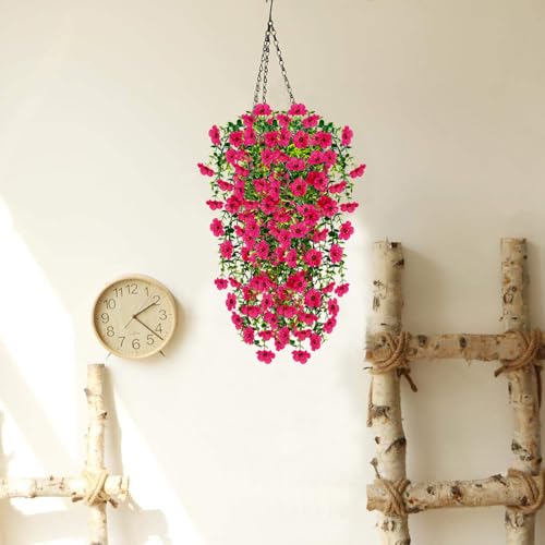 4 Pcs Fake Outdoor Artificial Flowers For Outdoors Uv Resistant, Plastic Flowers For Outdoors, Fake Hanging Plants Faux Fl...