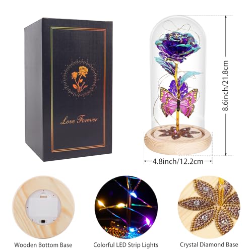 Gifts for Women Mom Birthday Gifts, Galaxy Glass Rose Forever Preserved Flowers for Delivery Prime Light Up Rose in Glass ...