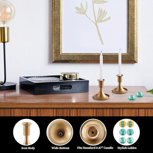 2PCS Candle Holder, OLULU Gold Taper Candle Holders Stand, Candlestick Holders for Table Centerpiece, Wedding, Party, Chri...