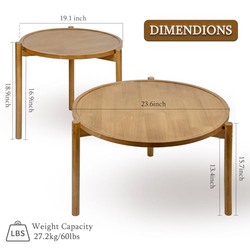 Wooden Round Nesting Coffee Tables Set of 2,Round End Table,Small Nesting Tables,Side Table,for for Living Room Bedroom Ba...