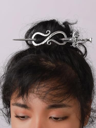 HAQUL Baphomet Head Hairpin, Viking Jewelry Clip Minimalist, Celtic Knot Hair Accessories for Women