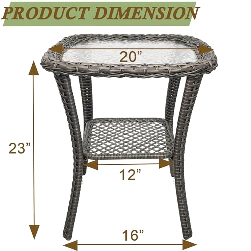 TXGDPIONEER Outdoor Patio Coffee Tables, All Weather Resin Rattan Patio Glass Coffee Table, for Garden Backyard Lown Porch