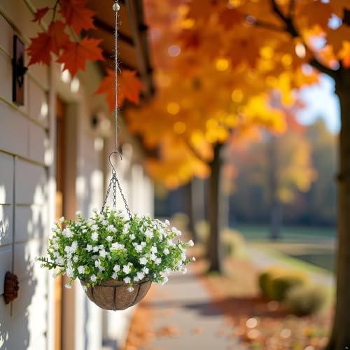 BCBLF Artificial Hanging Flowers Basket, 12 UV-Resistant Bundles of Realistic Fake Flowers, Faux Plants for Outdoor Decor,...