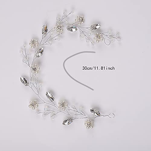 YERTTER Bridal Flower Pearl Headband Wedding Crystal Floral Headband Beads Opal Hair Band Crystal Vine Rhinestone Headband...