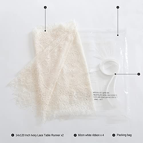 2 Pack Ivory Lace Table Runners 14x120 inch Rectangular Wedding Table Runner Chic Embroidered Chic Table Cloths for Weddin...
