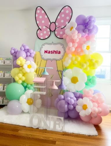 Haolongfa Daisy Balloon Arch Garland Kit - 131 Pcs Pastel Rainbow balloon arch kit with Daisy Balloons, for Birthday Part...