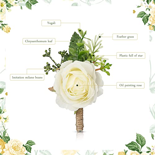 Sherr 12 Pcs Rose Boutonniere for Men Wedding Corsage Rose Groom and Groomsmen Boutonniere with Artificial Flower for Rust...