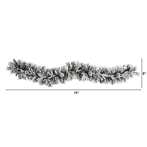 6ft. Flocked Artificial Christmas Garland with Pine Cones and 35 Warm White LED Lights,Green