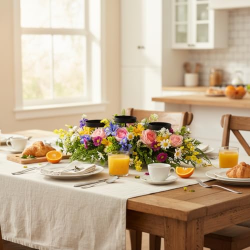 Lnymura Spring Summer Centerpiece with 3 Candle Holders, 24 Inch Colorful Artificial Wildflower Arrangement with Roses, Da...