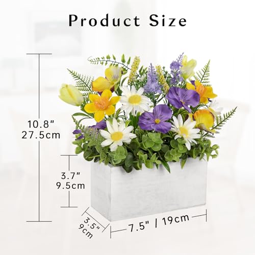 Briful Table Floral Arrangement Centerpiece, Faux Flowers in Wooden Vase, Silk Flowers for Home Decor Indoor, Spring Summe...