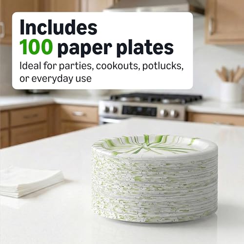 Amazon Basics Everyday Disposable Paper Plates, 8.62 Inch, Microwave-Safe, Cut Resistant, Soak-Proof, 100 Count, Packaging...