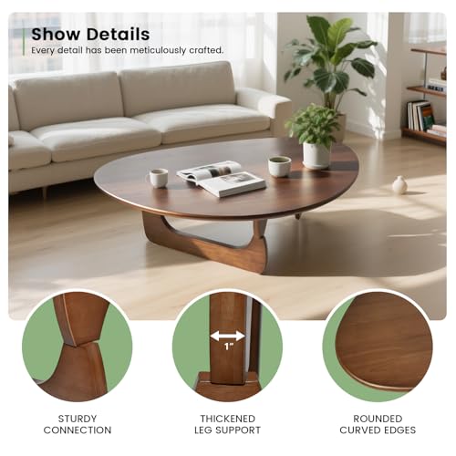 Solid Wooden Modern Triangle Coffee Table: Unique Funky Coffee Tables for Living Room, Oval Mid-Century Irregular Abstract...