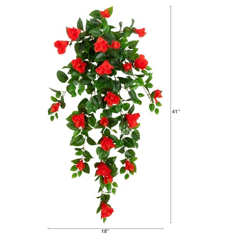 Nearly Natural 41in. UV Resistant Artificial Hibiscus Hanging Plant (Indoor/Outdoor) - Set of 2