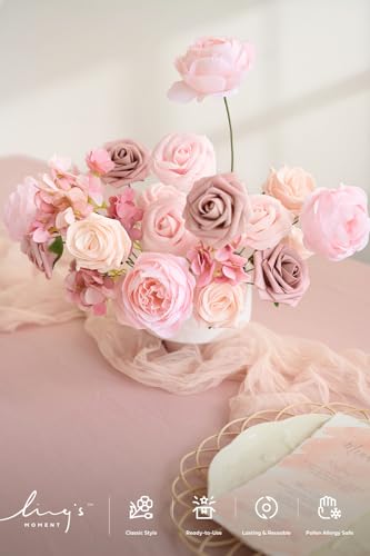 Ling's moment Artificial Flowers Fake Silk Hydrangea Foam Roses Faux Gardenia Combo for DIY Wedding Bouquets Centerpieces ...